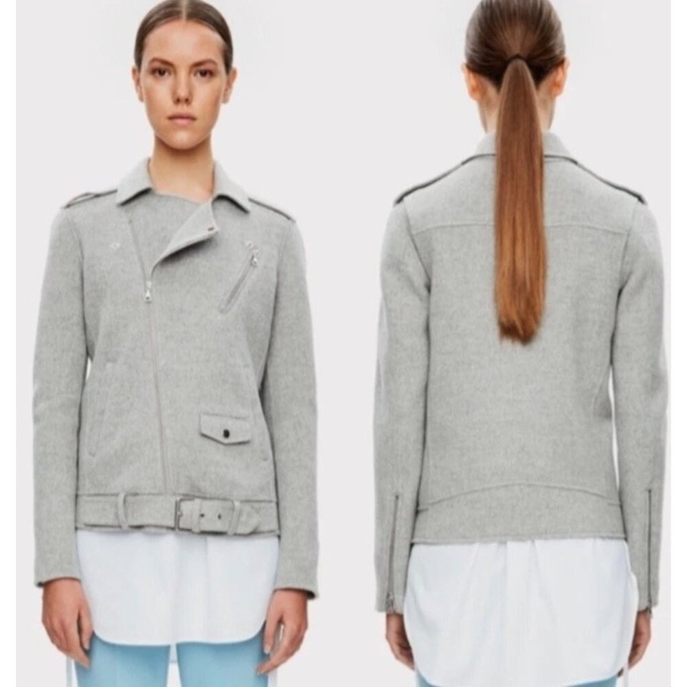 Theory‎ Perfect Moto Double-Face Jacket Womens Sz XS Melange Gray Cashmere Wool